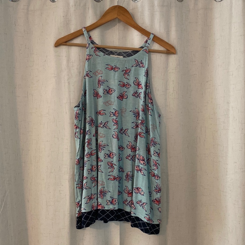 Anthropologie tank top with Koi fish print and navy under tank